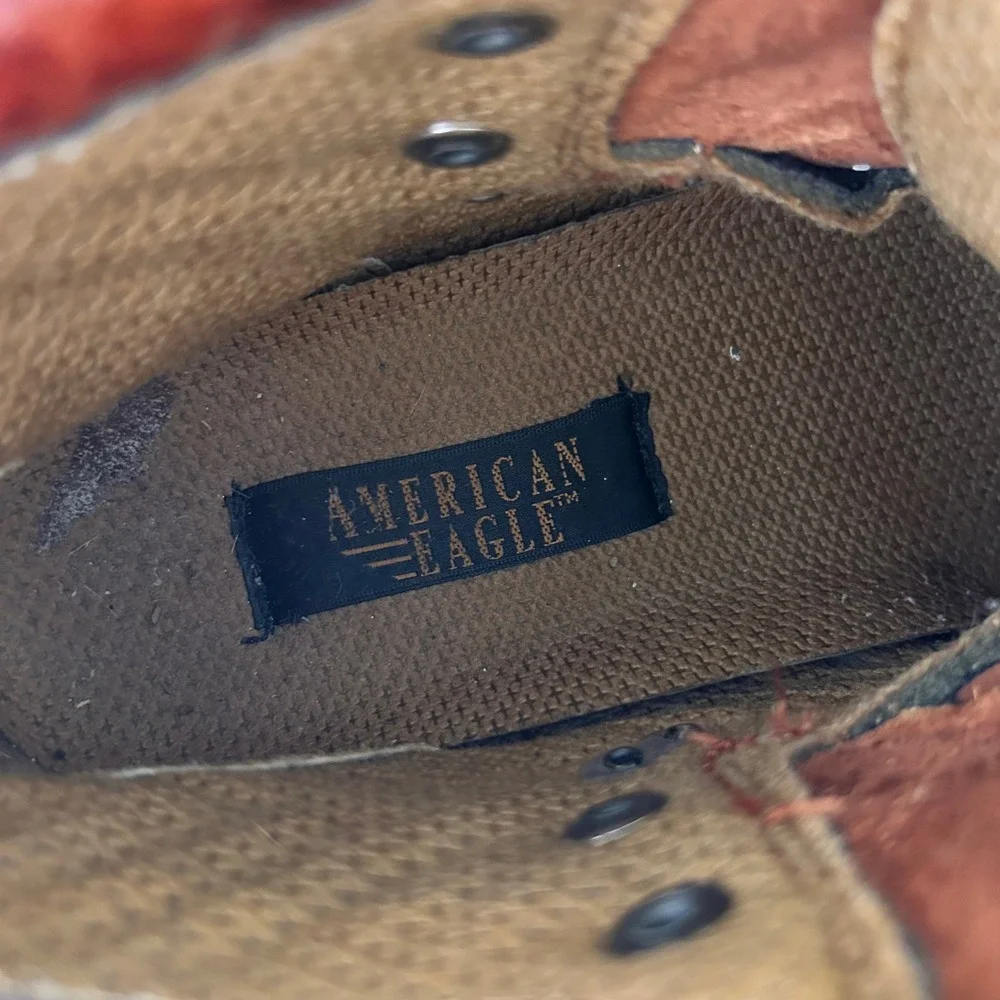 American Eagle Avalanche Brown Leather Hiking Boots Red Laces 269-G4 Mens 5.5